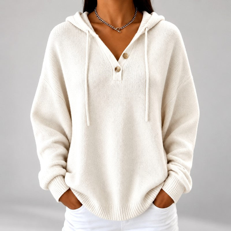 Livia - Women's Henley Hooded Oversized Knit Sweater
