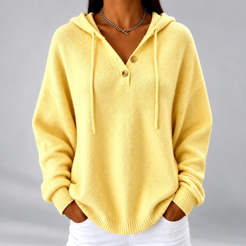 Livia - Women's Henley Hooded Oversized Knit Sweater