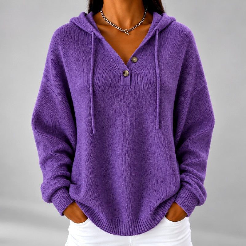 Livia - Women's Henley Hooded Oversized Knit Sweater