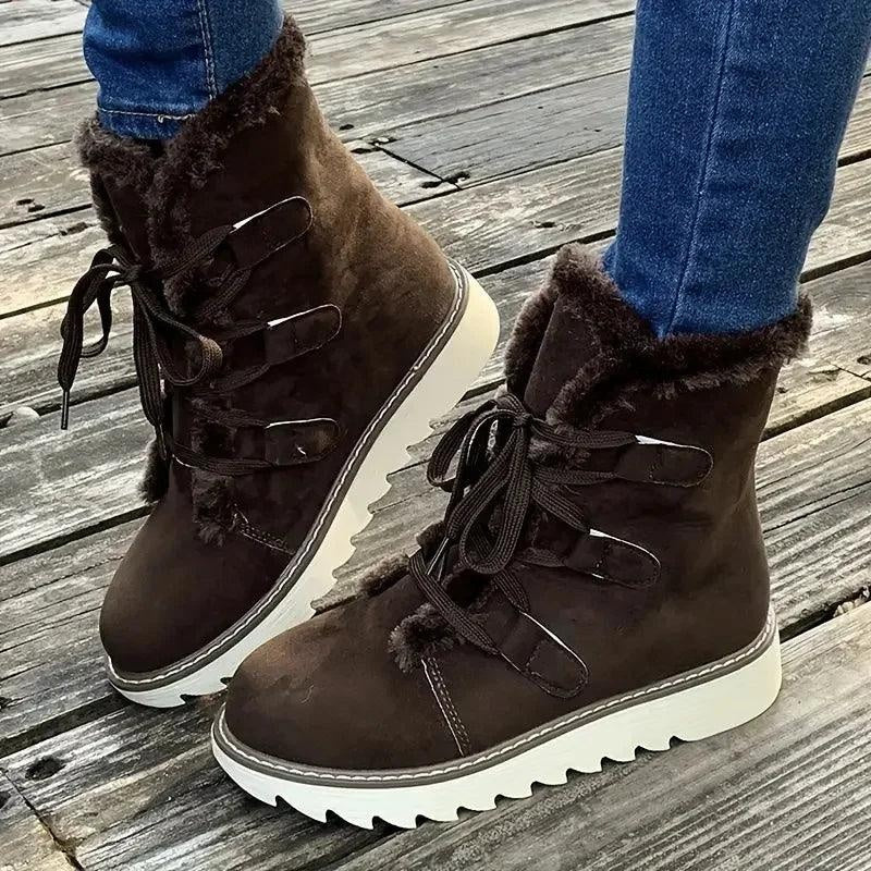 Joanna | Women's Sherpa Lined Winter Boots Lace Up Platform Ankle