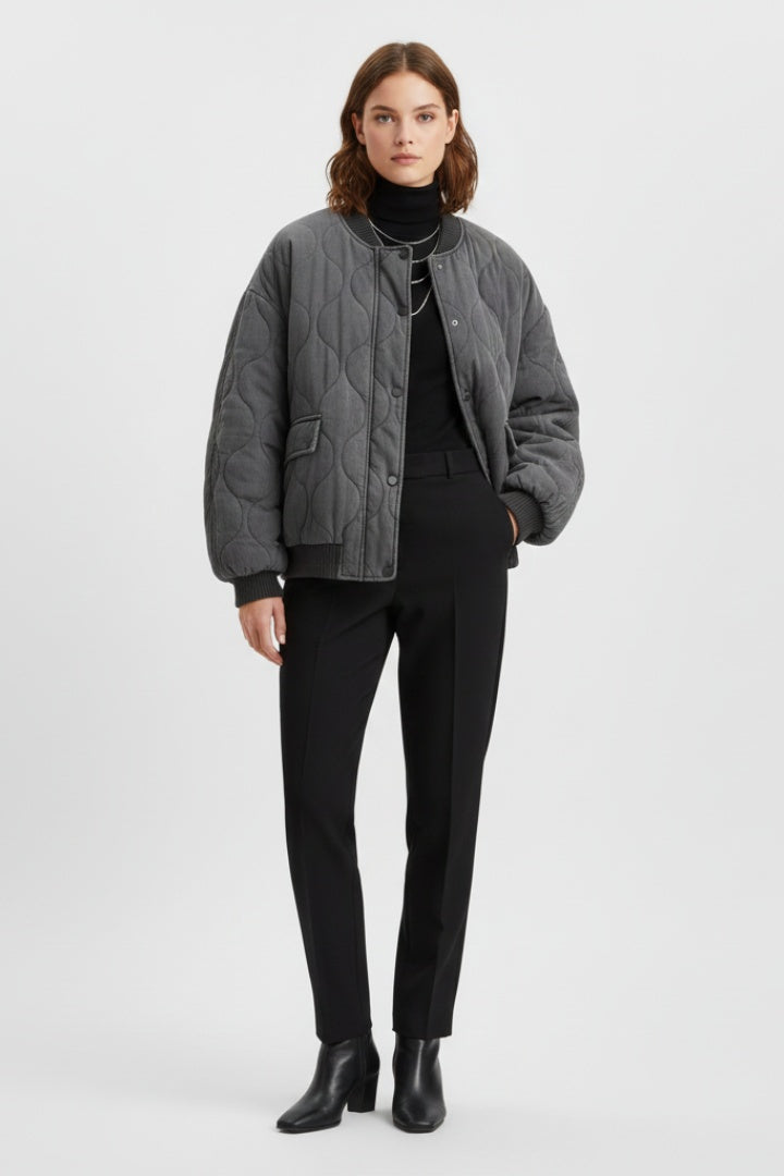 Nicole | Women's Oversized Quilted Bomber Jacket Snap Button