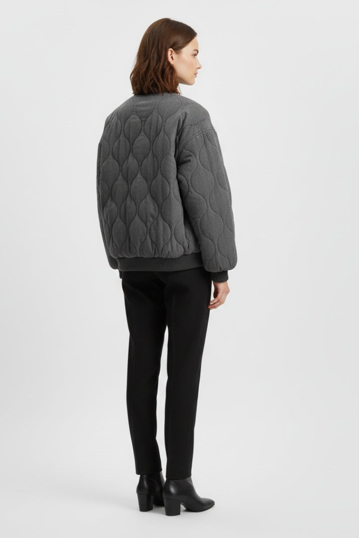 Nicole | Women's Oversized Quilted Bomber Jacket Snap Button