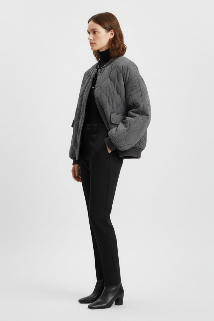 Nicole | Women's Oversized Quilted Bomber Jacket Snap Button