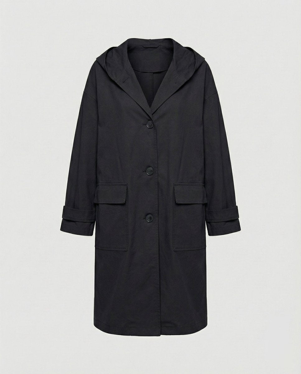Luna | Women's Long Waterproof Trench Coat Hooded Button Up