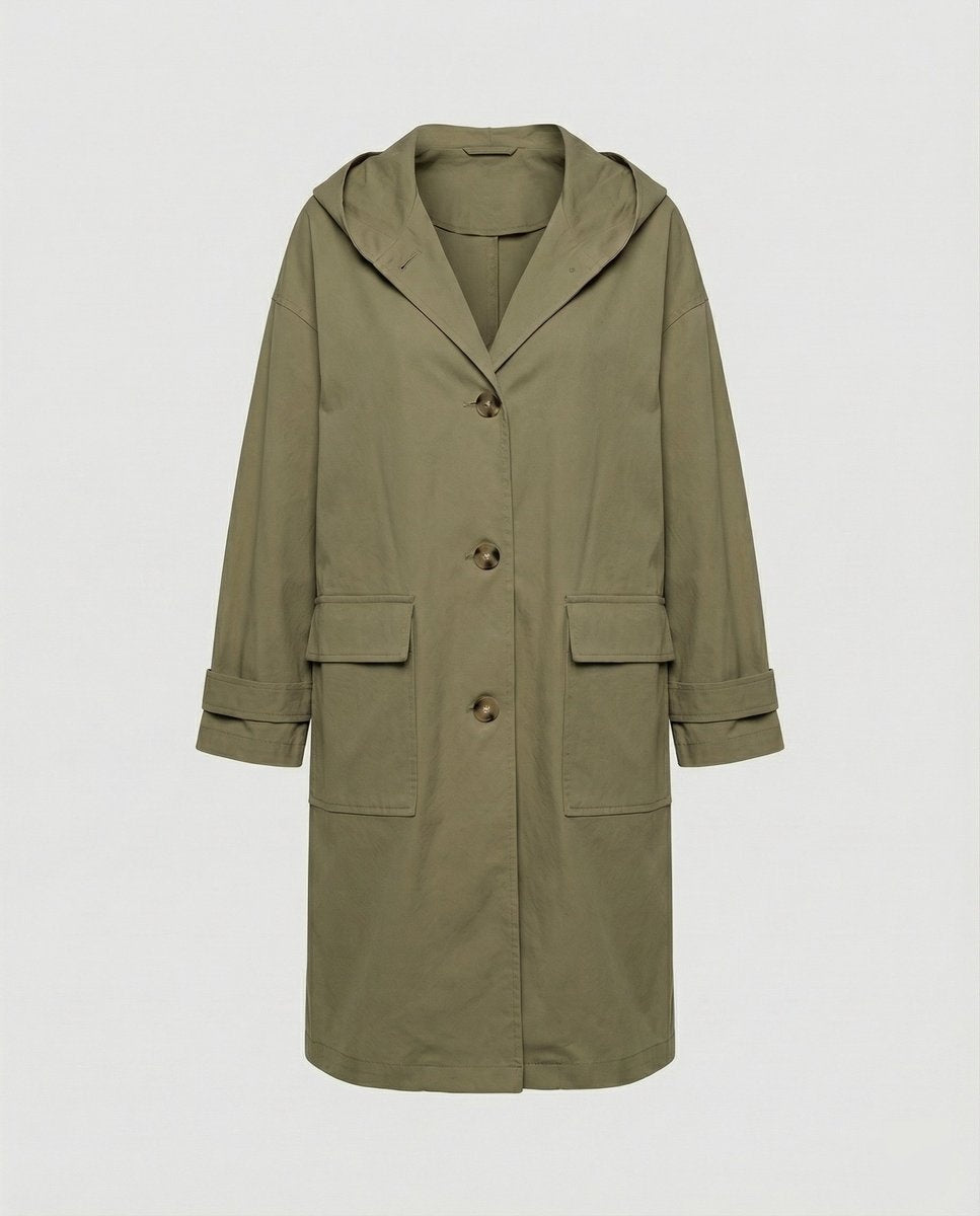 Luna | Women's Long Waterproof Trench Coat Hooded Button Up
