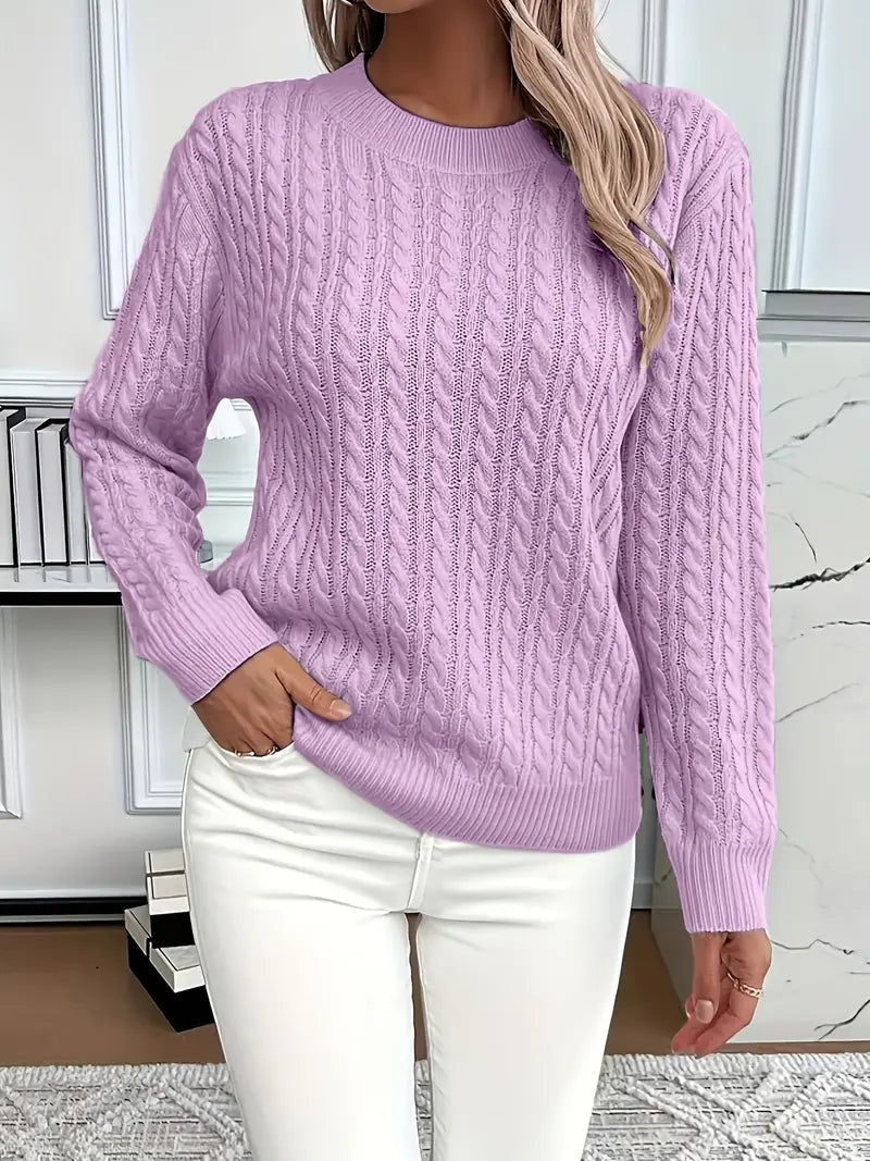 Harper | Women's Cable Knit Sweater Crew Neck Long Sleeve