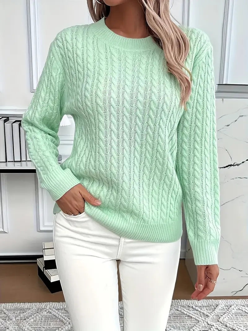 Sophia | Women's Cable Knit Sweater Crew Neck Long Sleeve Pullover