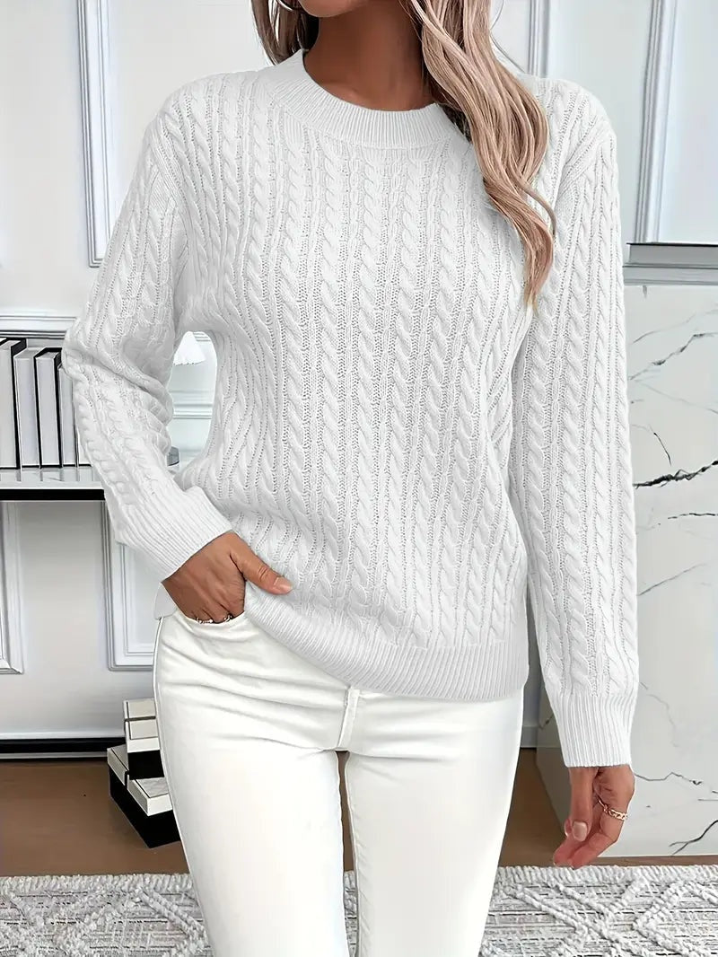 Sophia | Women's Cable Knit Sweater Crew Neck Long Sleeve Pullover