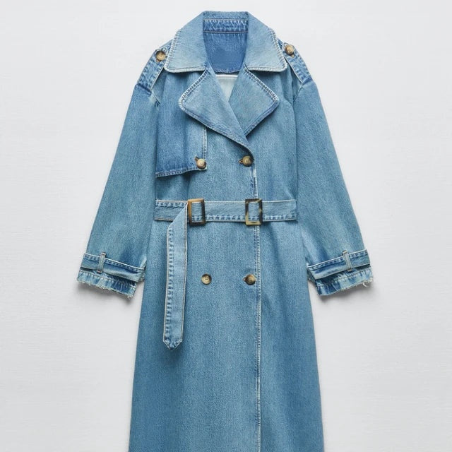 Joanna | Women's Long Denim Trench Coat Double Breasted