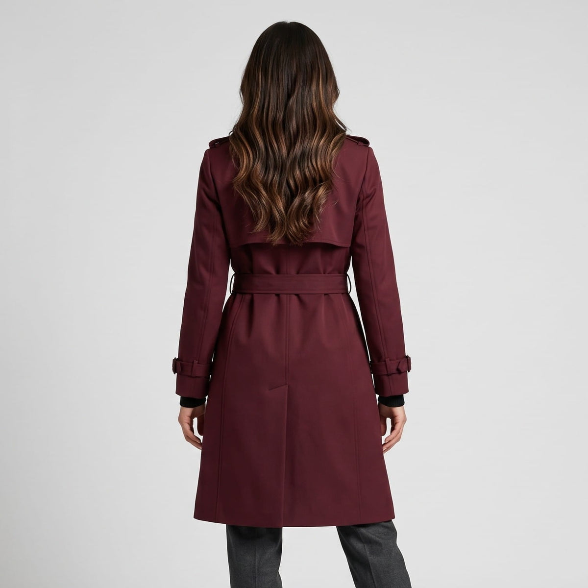 Long Belted Trench Coat – Double-Breasted, Storm Flaps & Cuff Straps | Maelle