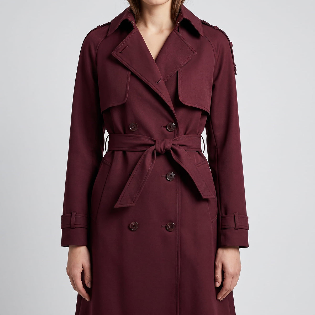 Long Belted Trench Coat – Double-Breasted, Storm Flaps & Cuff Straps | Maelle