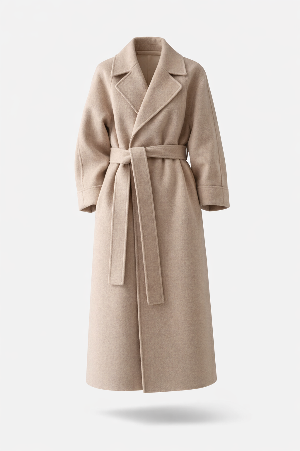 Long Belted Wrap Coat – Notched Lapel, Side Pockets & Back Vent | Anouk