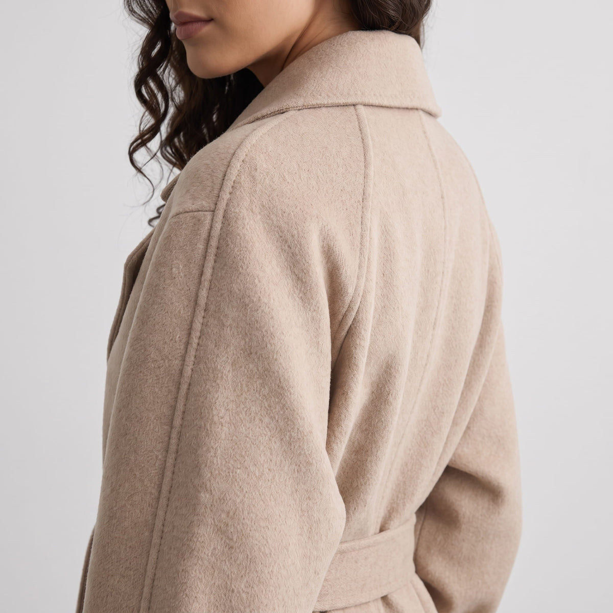Long Belted Wrap Coat – Notched Lapel, Side Pockets & Back Vent | Anouk
