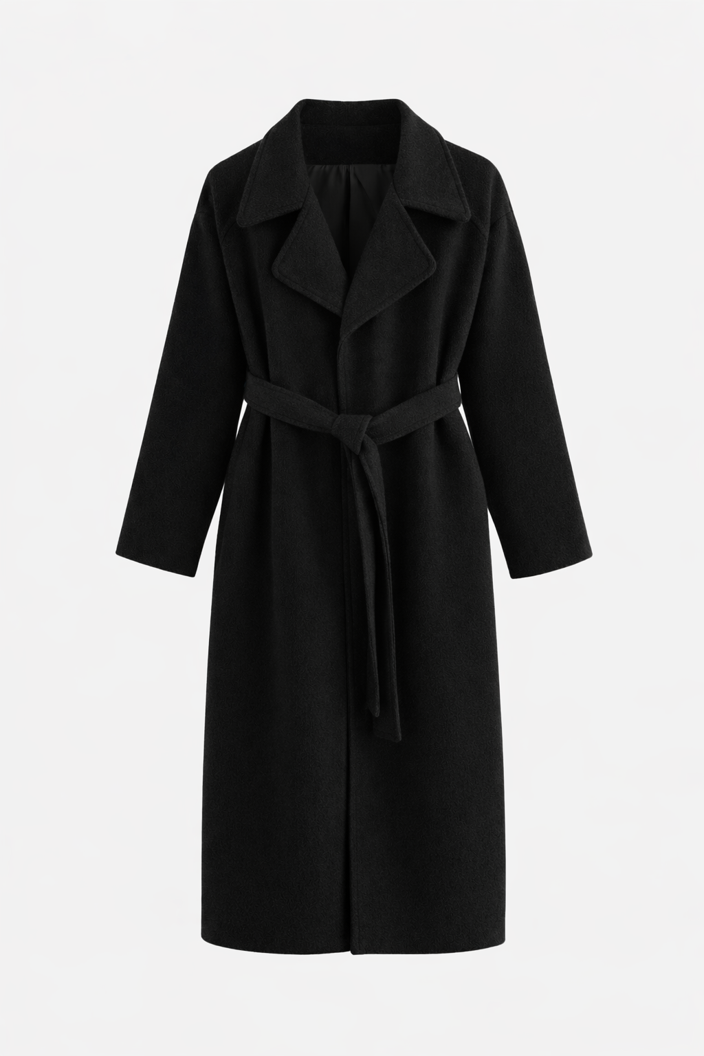 Long Belted Wrap Coat – Notched Lapel, Side Pockets & Back Vent | Anouk