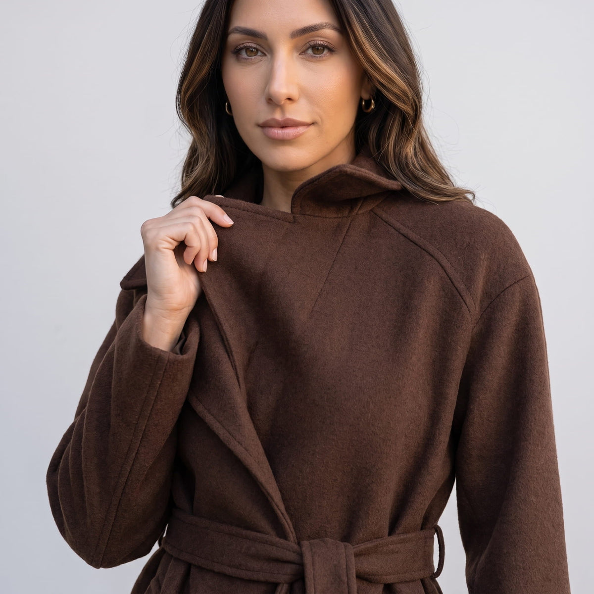 Long Belted Wrap Coat – Notched Lapel, Side Pockets & Back Vent | Anouk