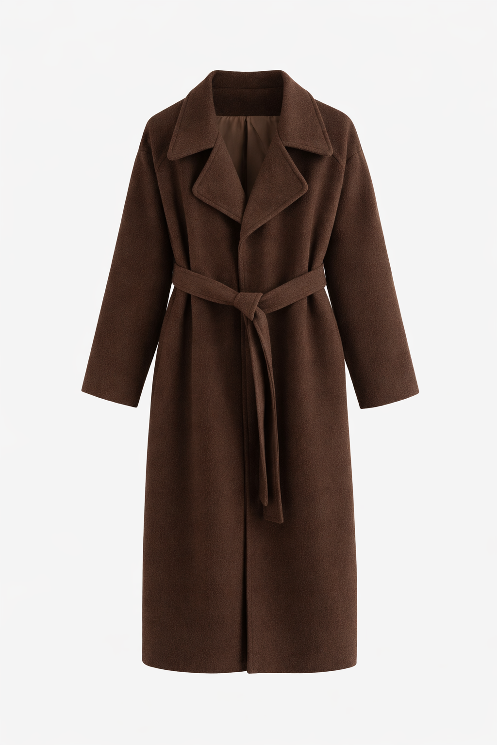 Long Belted Wrap Coat – Notched Lapel, Side Pockets & Back Vent | Anouk