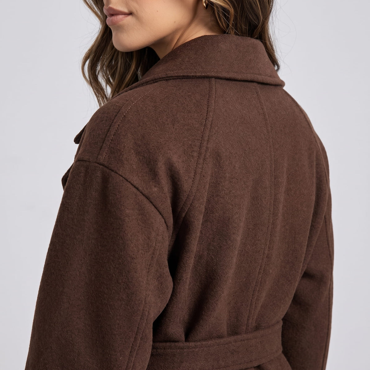 Long Belted Wrap Coat – Notched Lapel, Side Pockets & Back Vent | Anouk