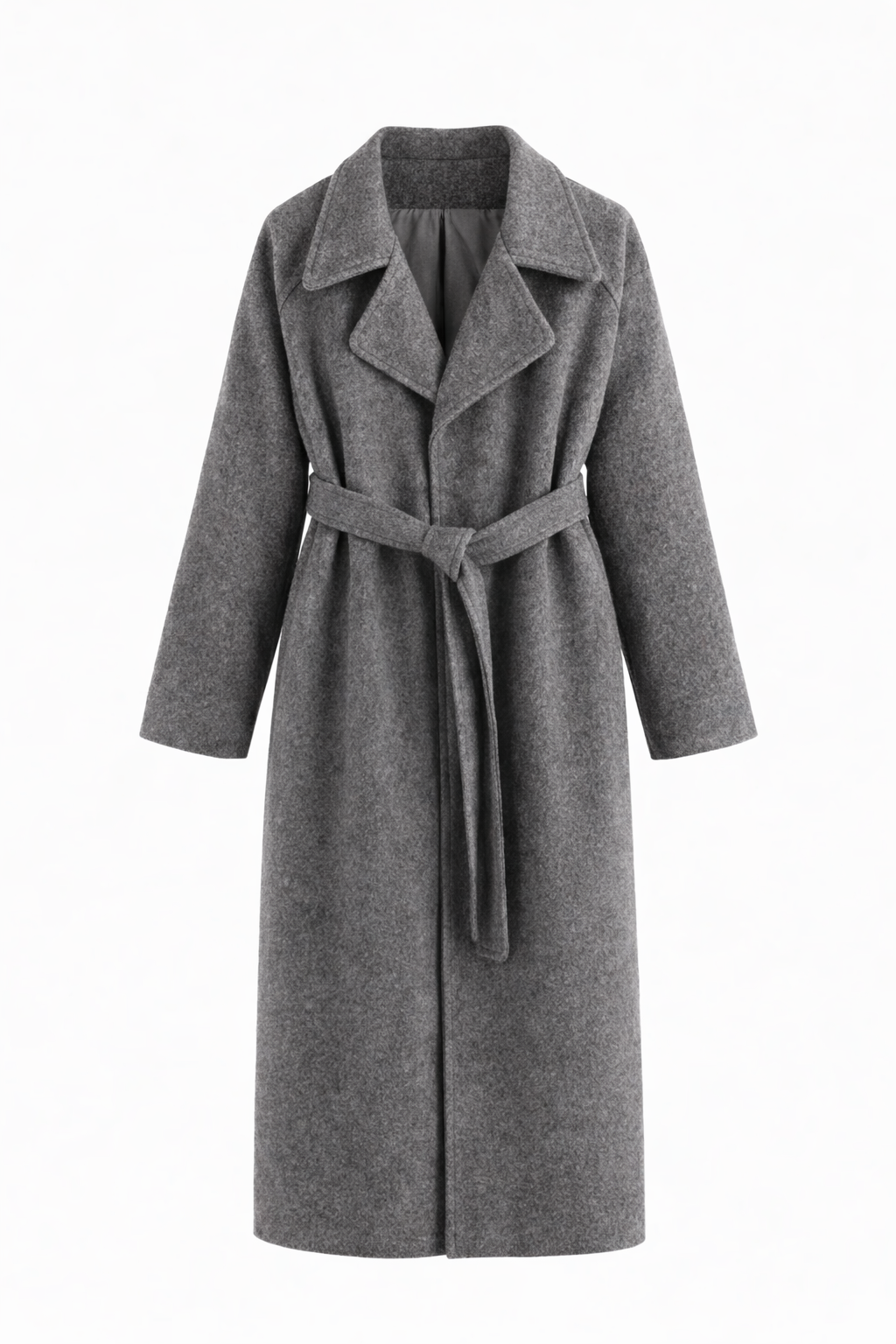 Long Belted Wrap Coat – Notched Lapel, Side Pockets & Back Vent | Anouk
