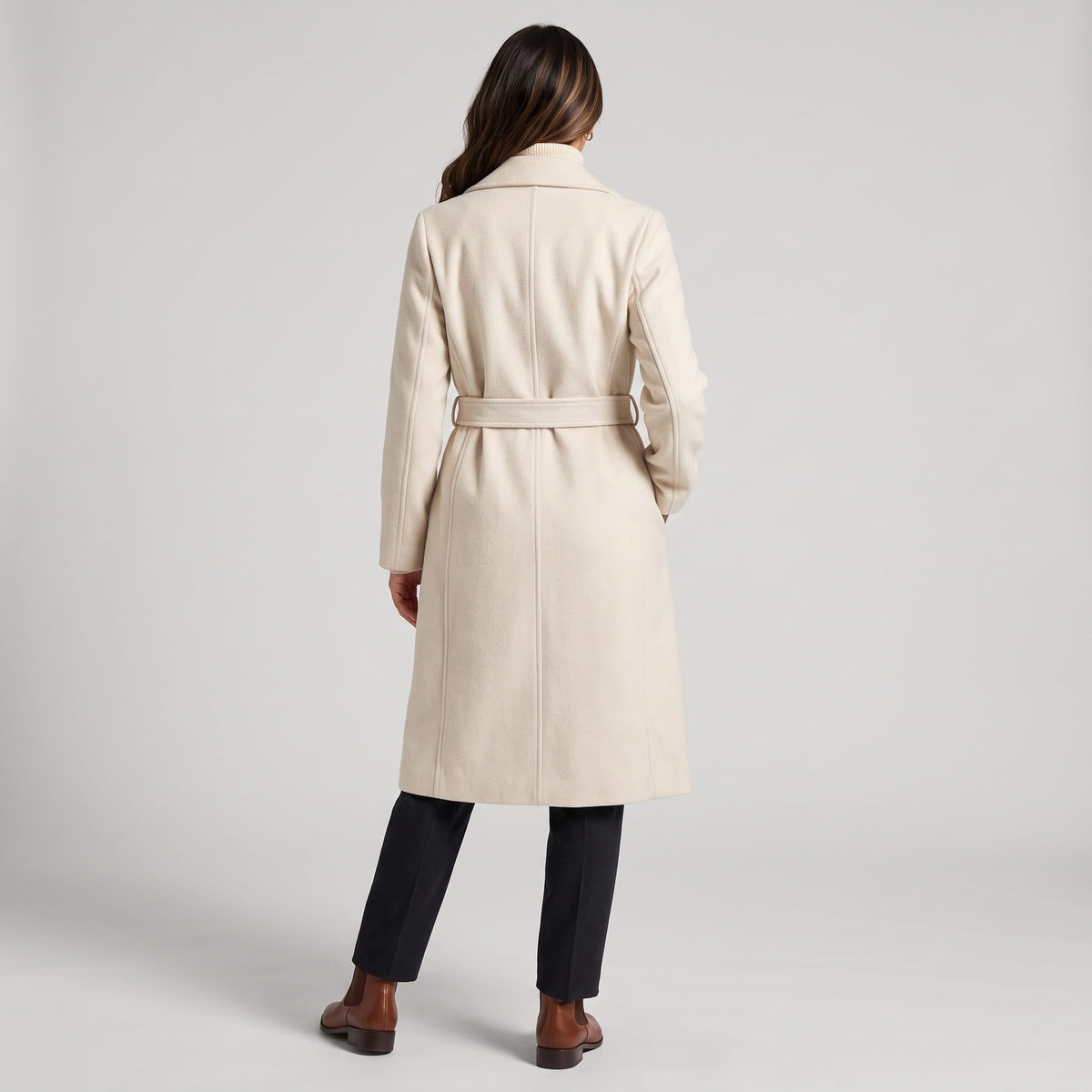 Long Belted Wrap Coat – Notched Lapel, Side Pockets & Back Vent | Anouk