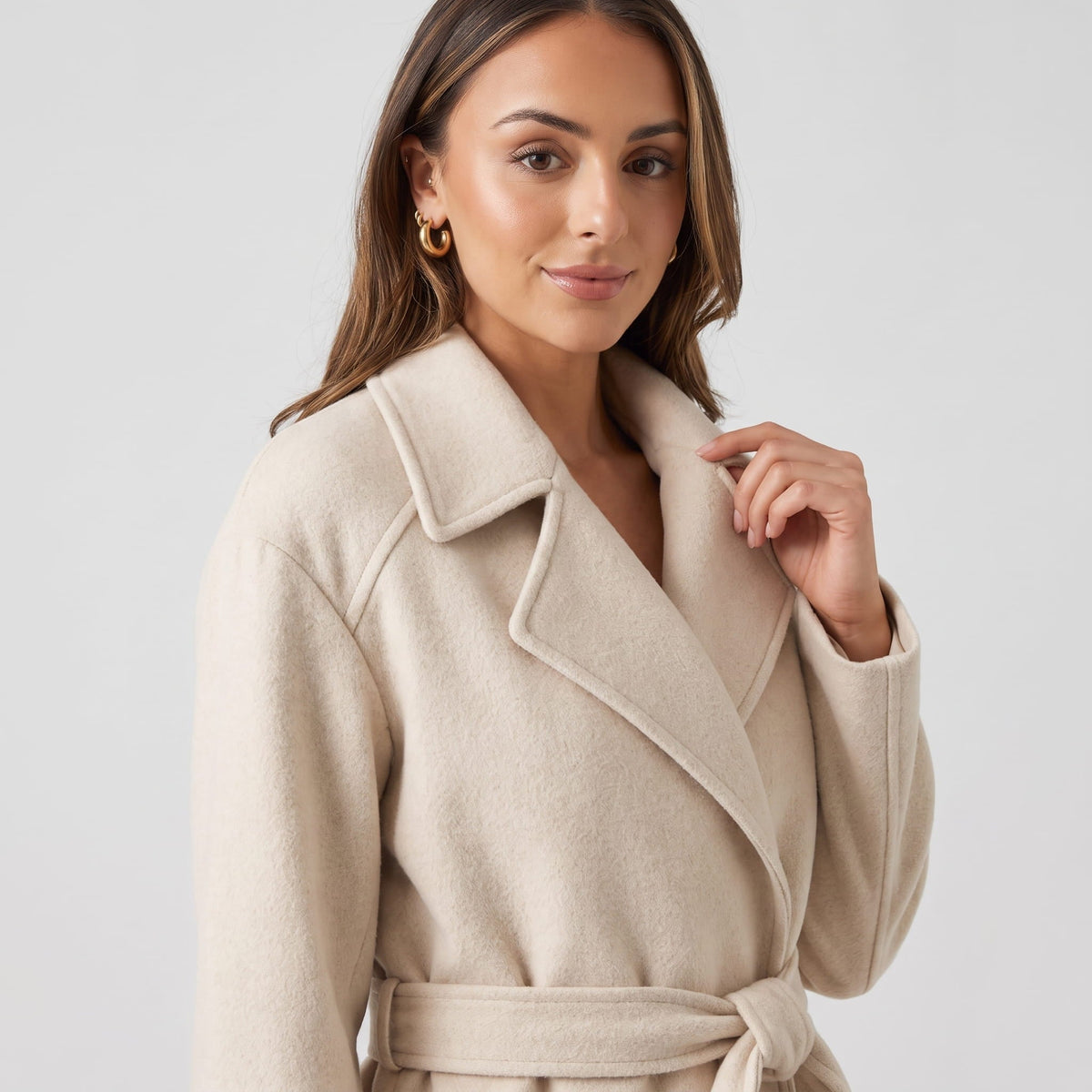 Long Belted Wrap Coat – Notched Lapel, Side Pockets & Back Vent | Anouk