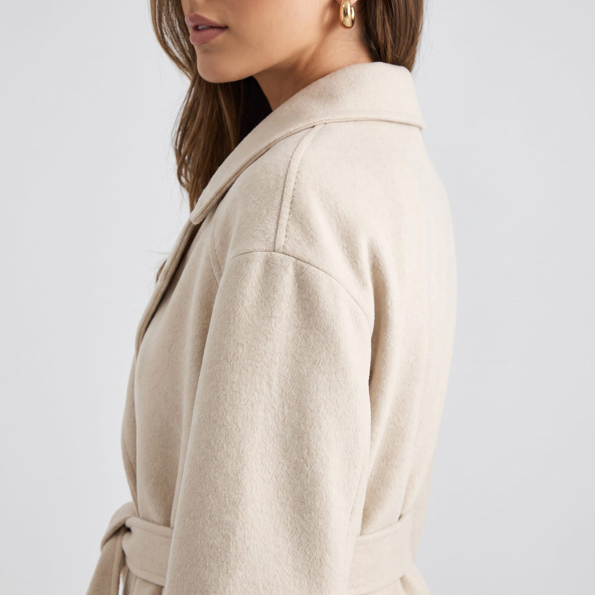 Long Belted Wrap Coat – Notched Lapel, Side Pockets & Back Vent | Anouk