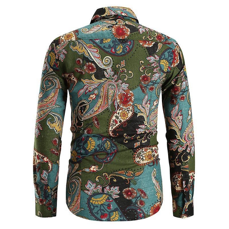 Long Sleeve Button-Down Paisley Shirt for Men