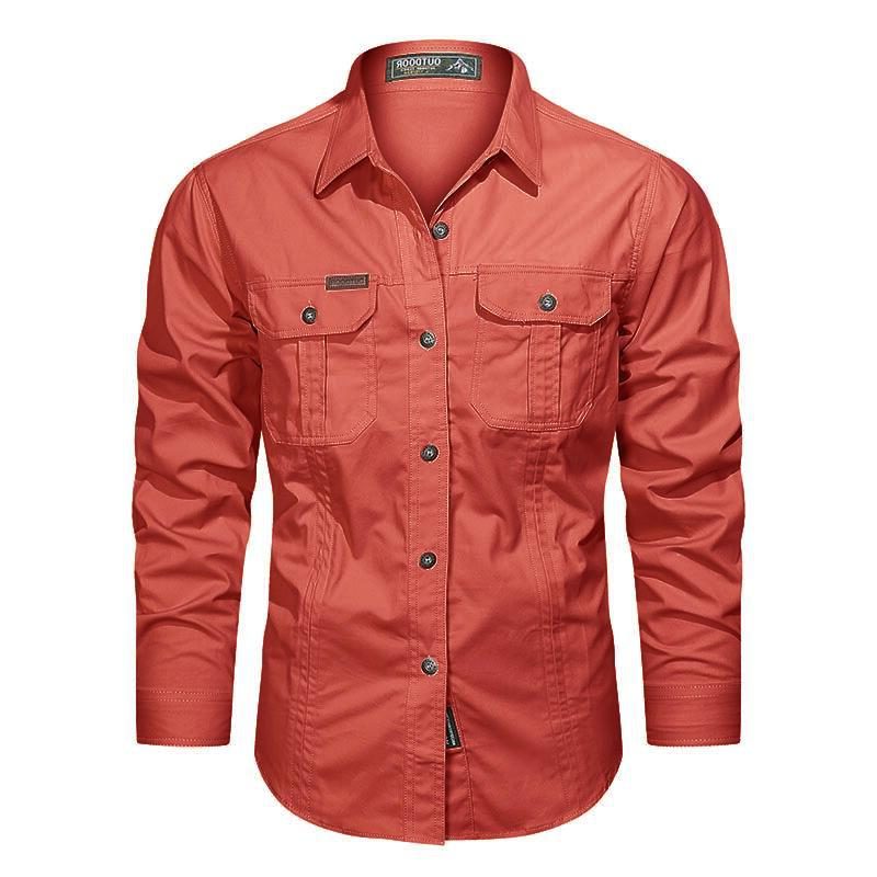 Long Sleeve Button-Down Shirt with Chest Pockets for Men