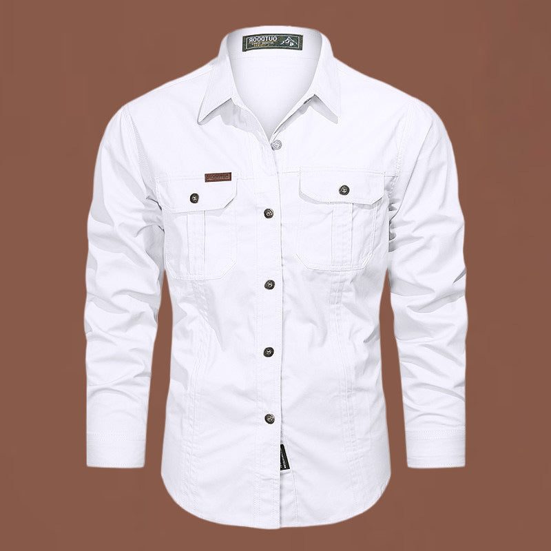 Long Sleeve Button-Down Shirt with Chest Pockets for Men