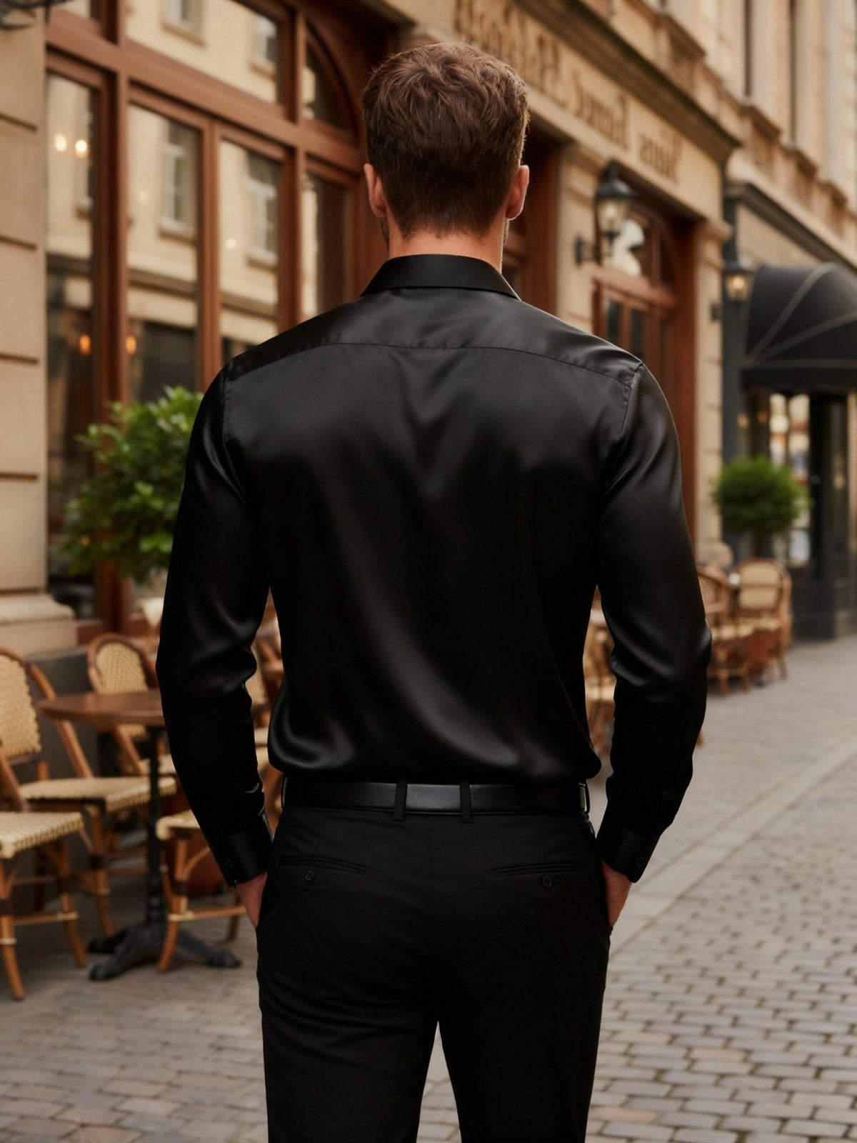 Long Sleeve Button-Down Silk Shirt for Men
