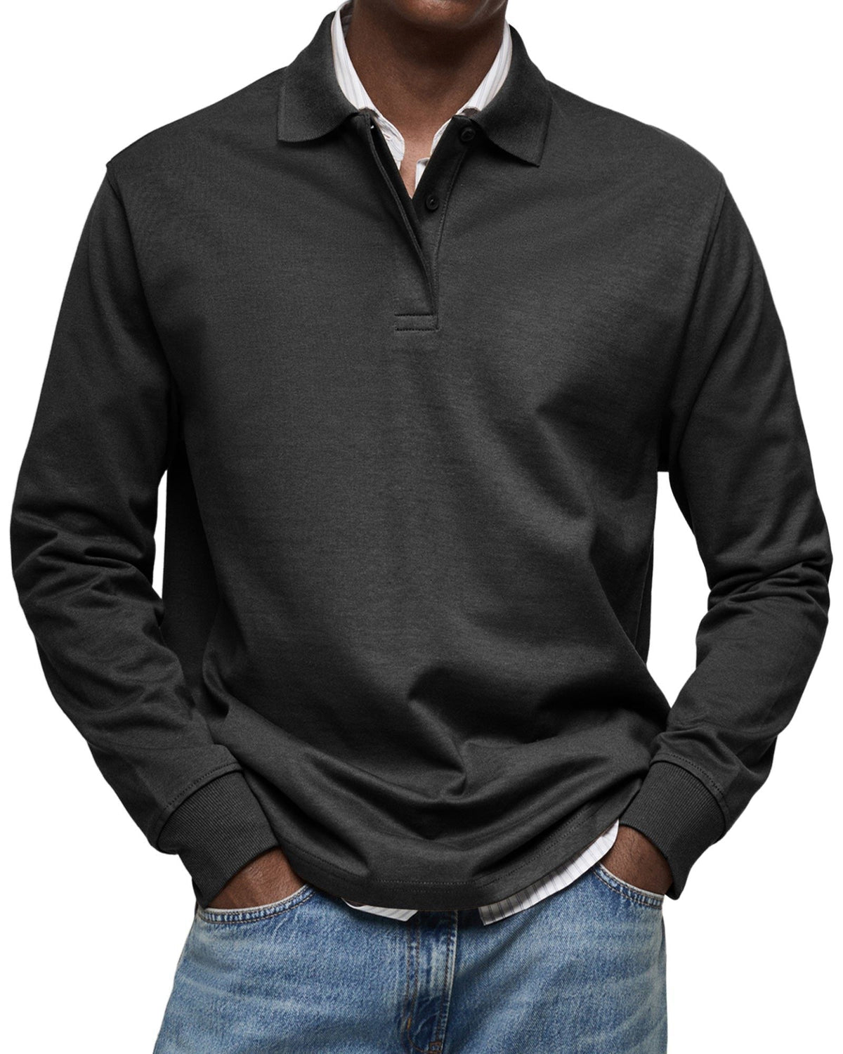 Long Sleeve Collared Polo Shirt for Men