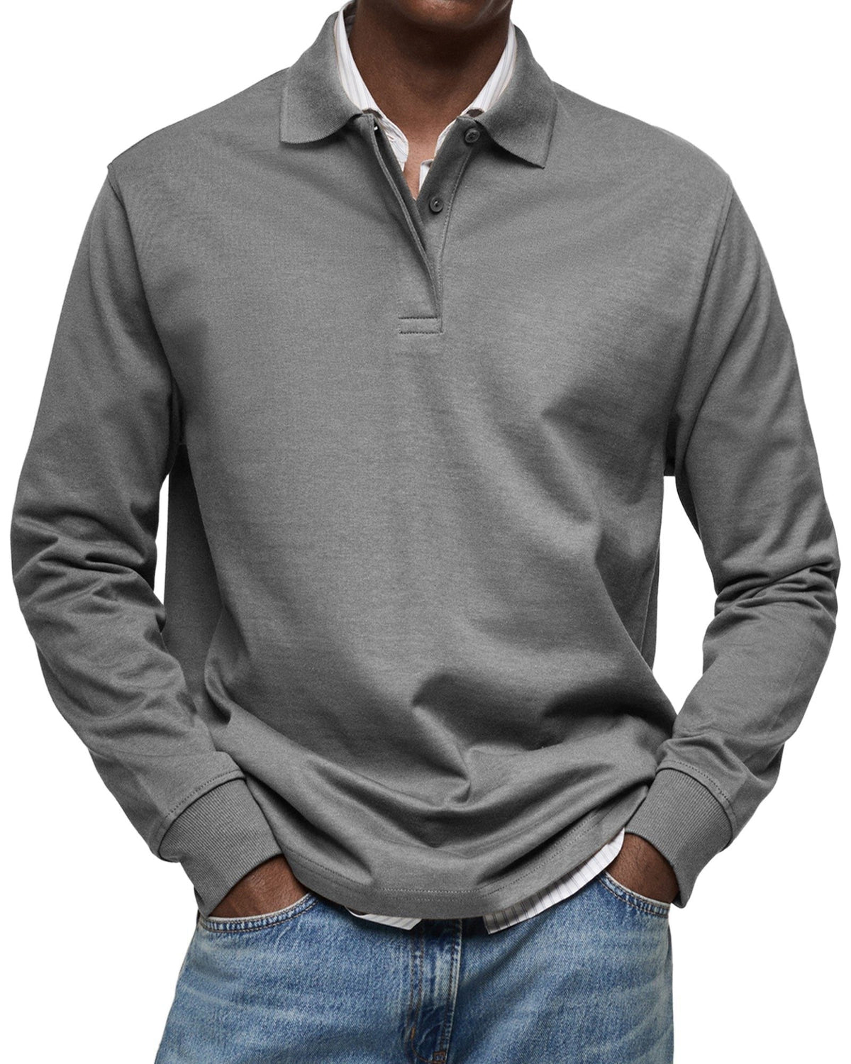 Long Sleeve Collared Polo Shirt for Men