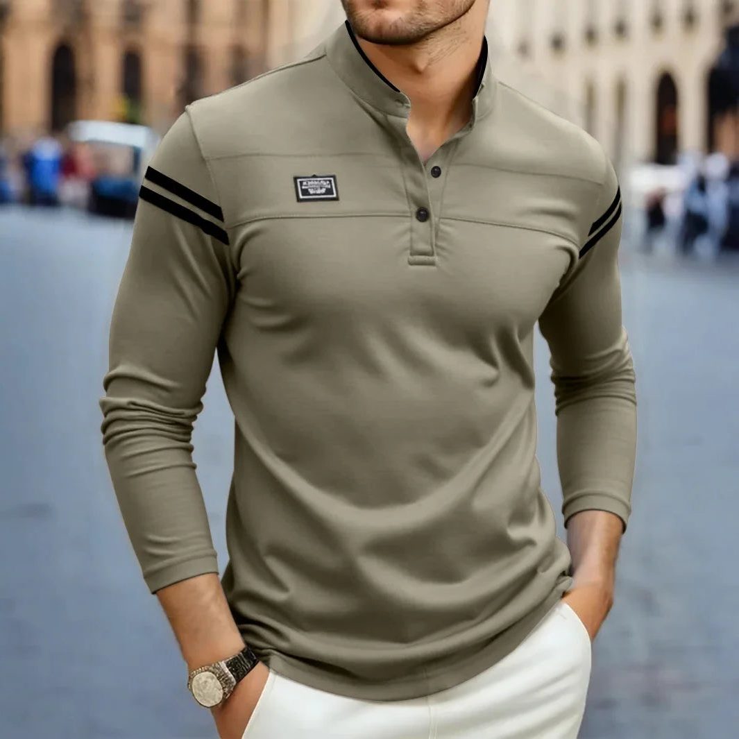 Long Sleeve Henley Polo Shirt for Men
