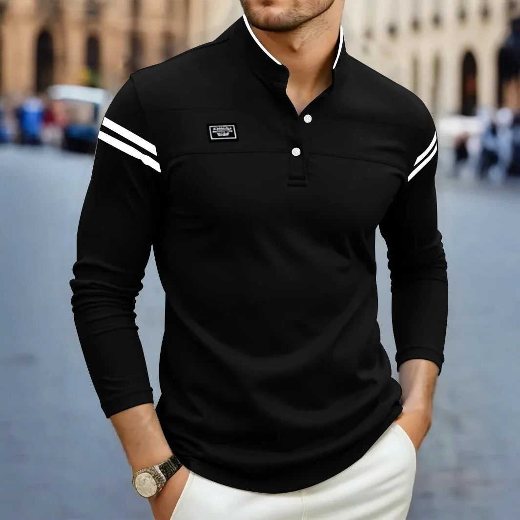 Long Sleeve Henley Polo Shirt for Men