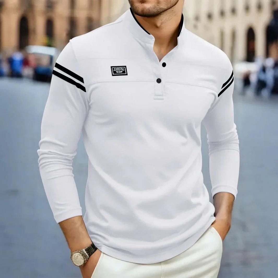 Long Sleeve Henley Polo Shirt for Men