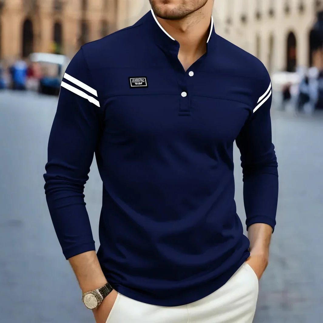 Long Sleeve Henley Polo Shirt for Men