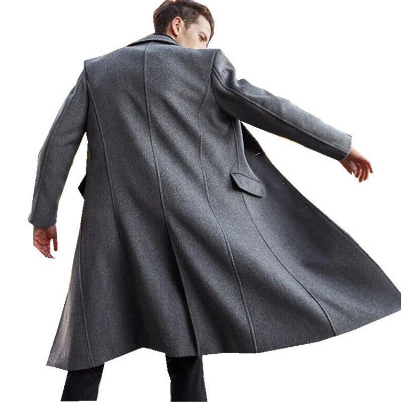 Wool Long Overcoat with Lapel Collar for Men