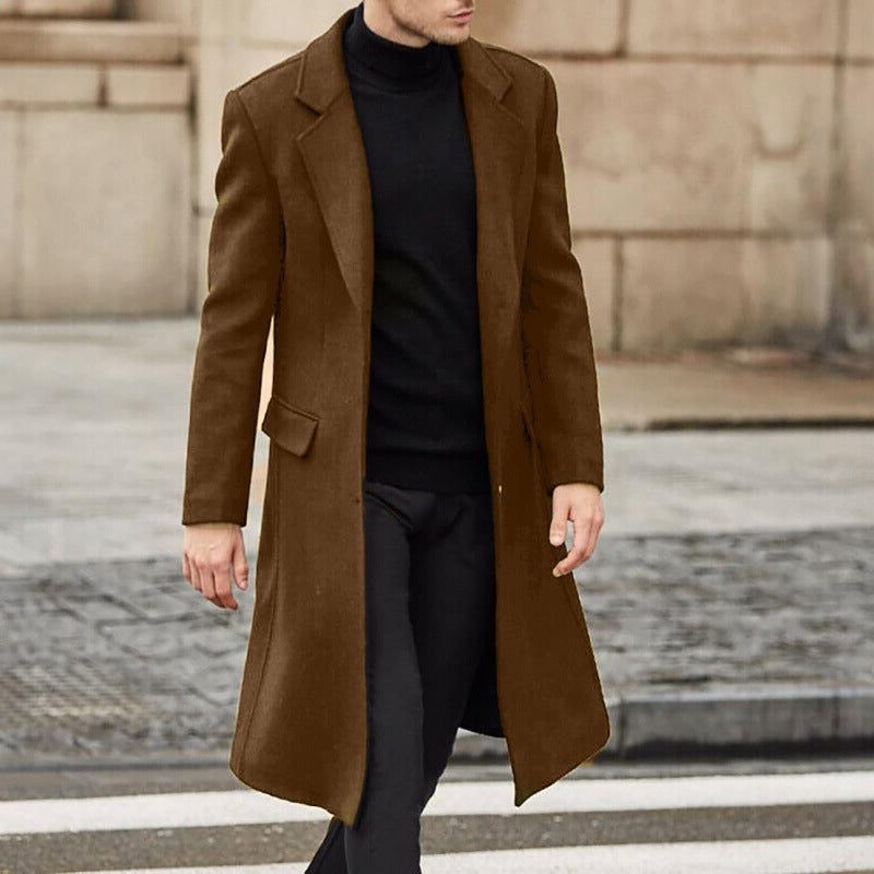 Wool Long Overcoat with Lapel Collar for Men