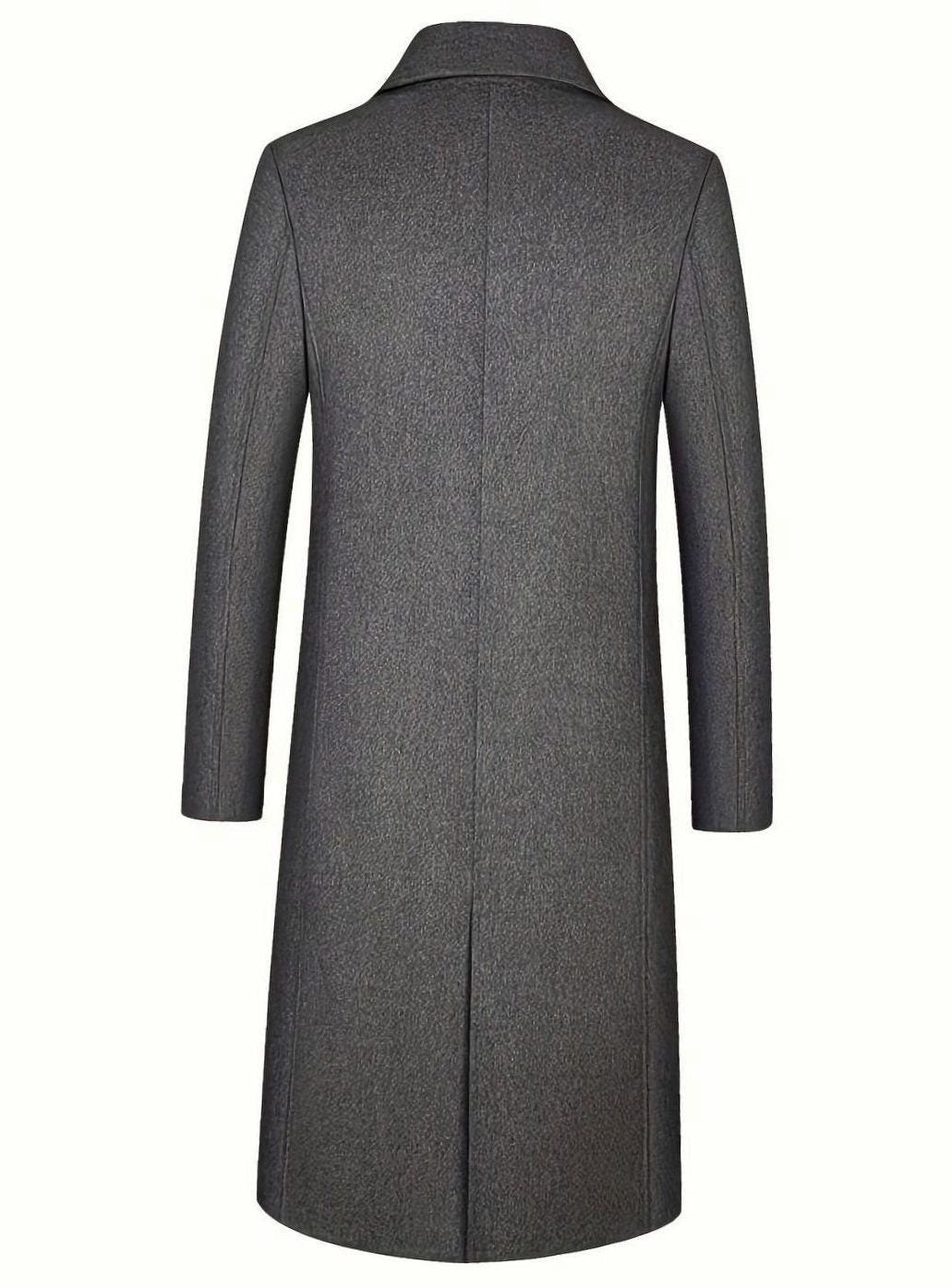 Wool Long Overcoat with Notch Lapel for Men