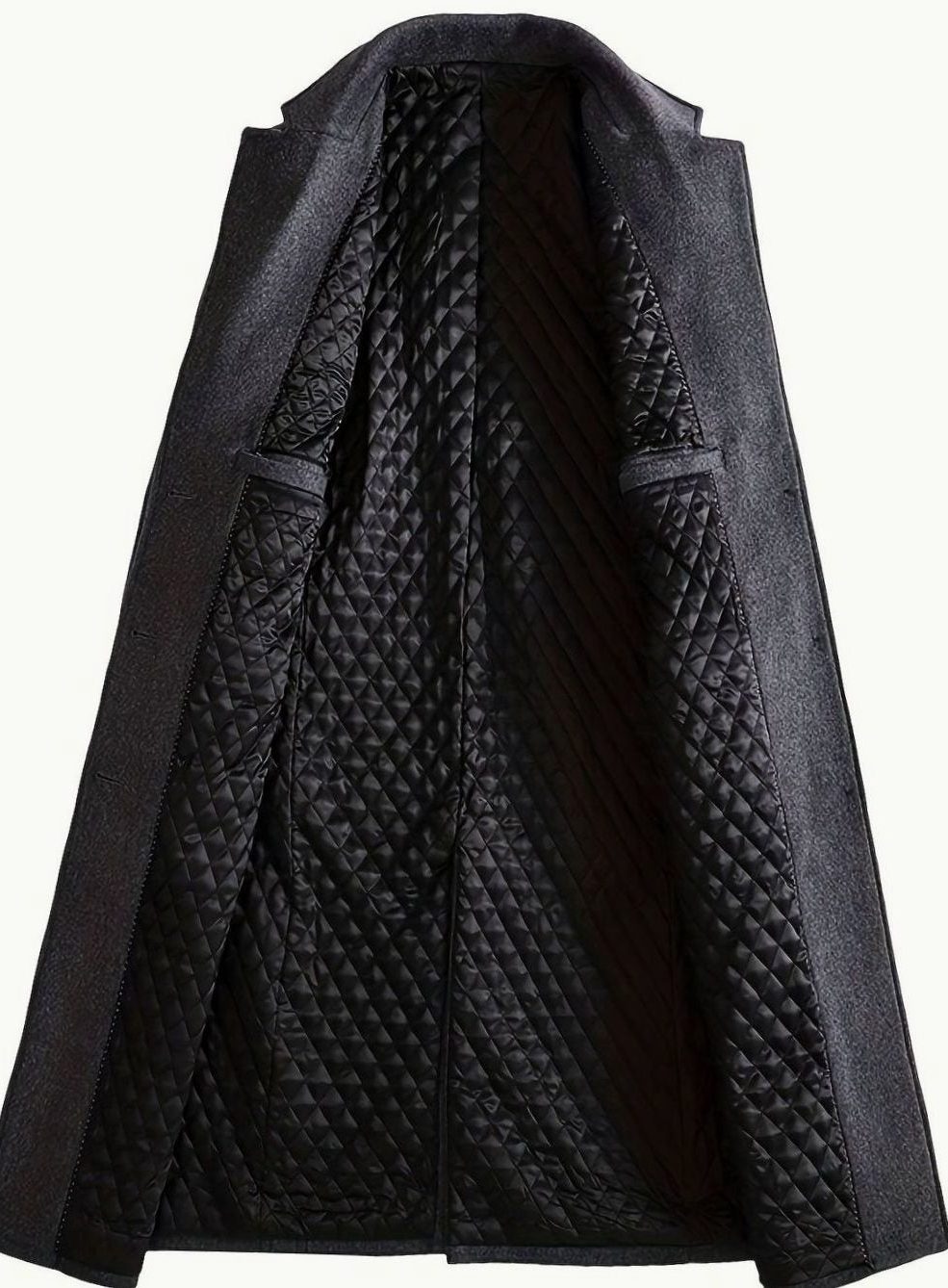 Wool Long Overcoat with Notch Lapel for Men