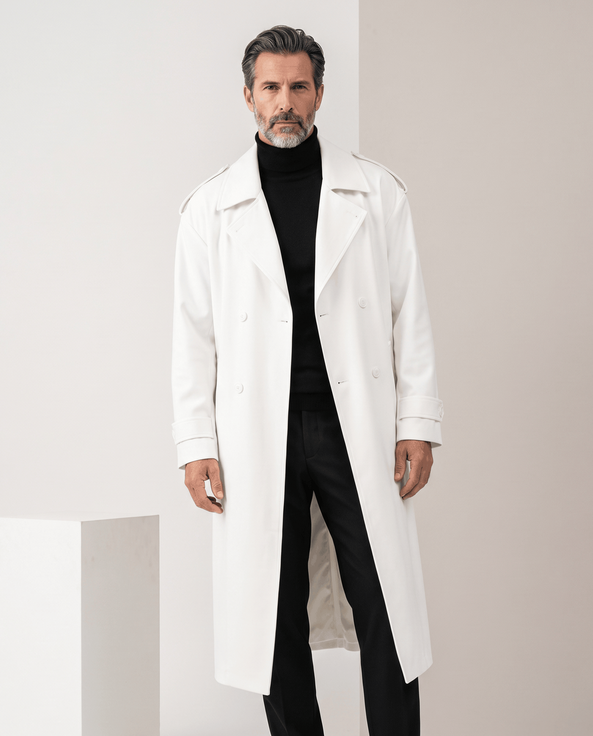 Longline Double-Breasted Trench Coat – Belted Waist, Storm Yoke & Epaulets | Anders