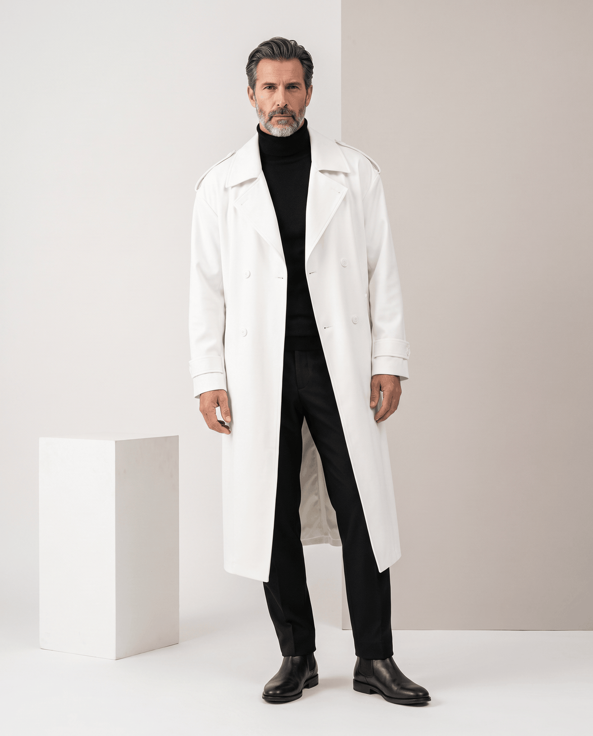Longline Double-Breasted Trench Coat – Belted Waist, Storm Yoke & Epaulets | Anders