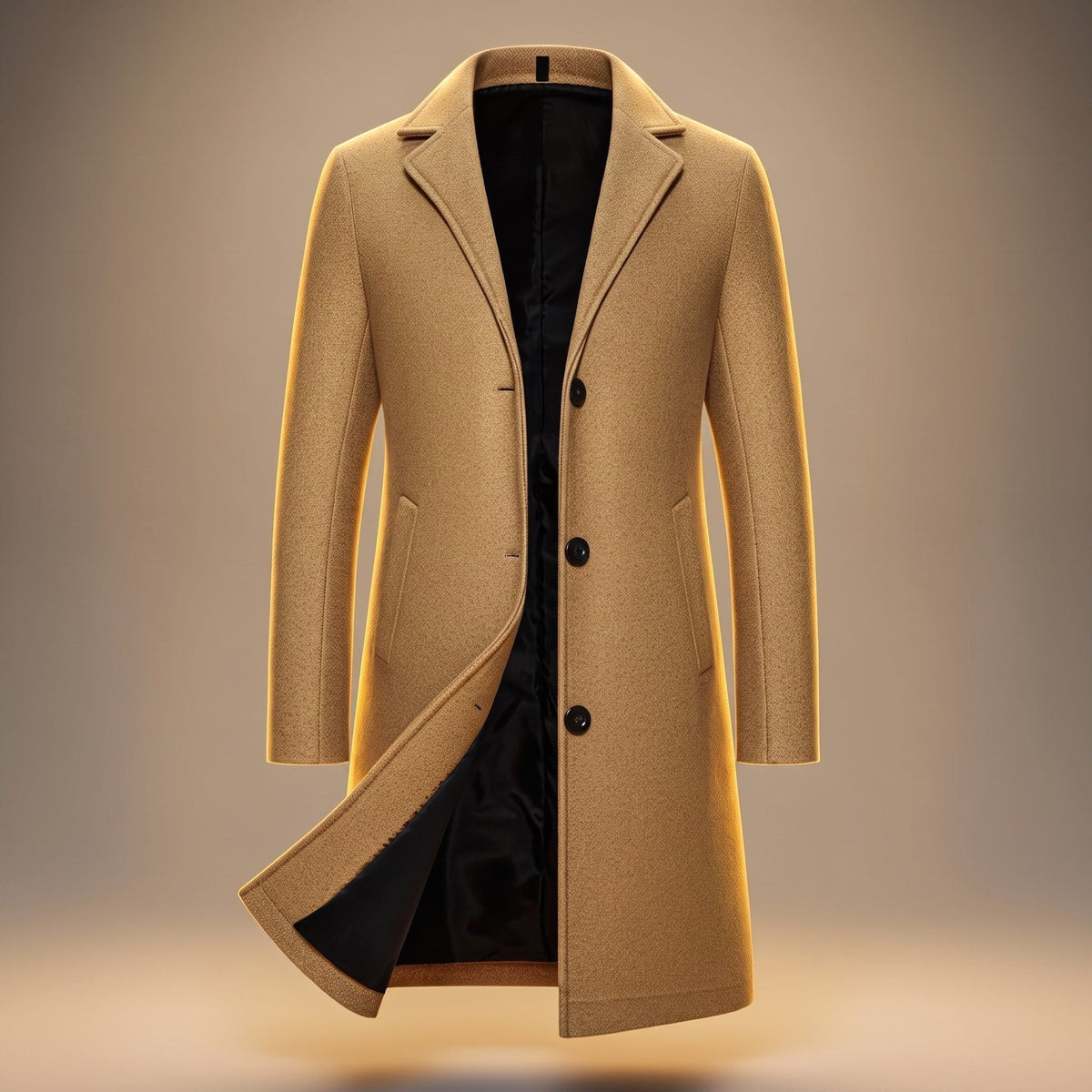 Wool Longline Single-Breasted Overcoat for Men