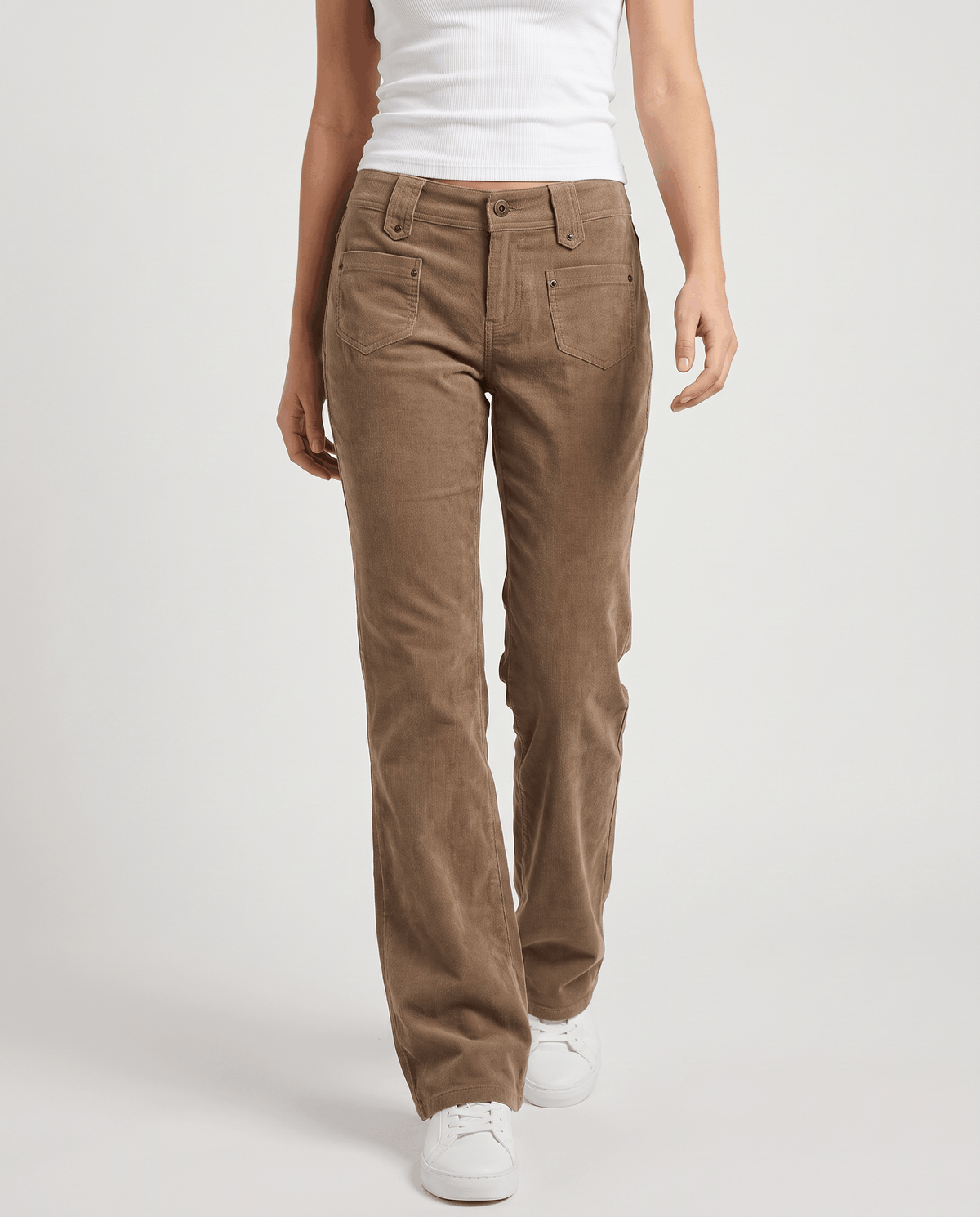 Low-Rise Corduroy Flare Pants – Front Patch Pockets, Zip Fly & Full Length | Hazel