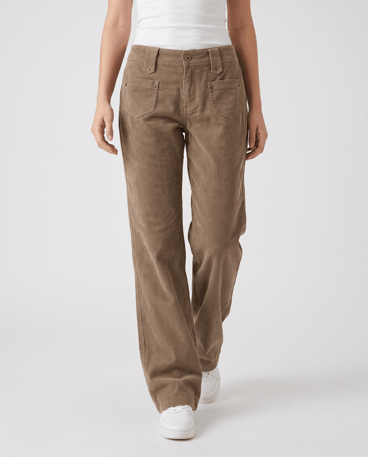 Low-Rise Corduroy Flare Pants – Front Patch Pockets, Zip Fly & Full Length | Hazel