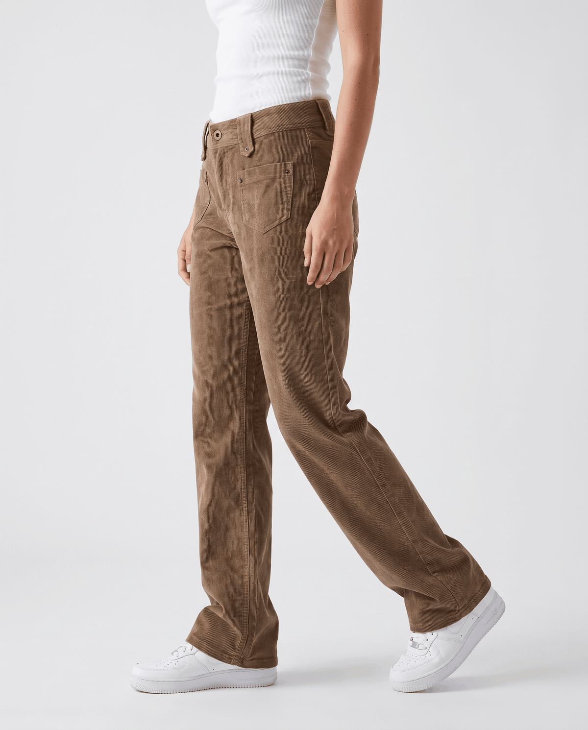 Low-Rise Corduroy Flare Pants – Front Patch Pockets, Zip Fly & Full Length | Hazel
