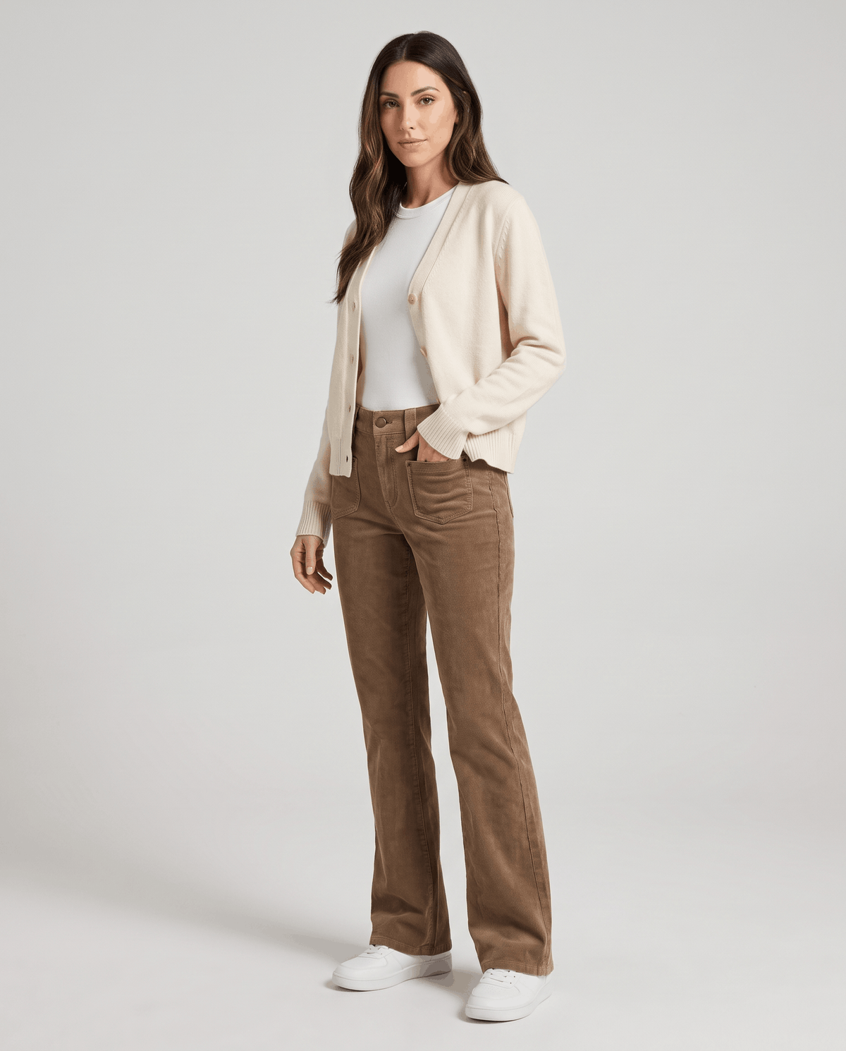 Low-Rise Corduroy Flare Pants – Front Patch Pockets, Zip Fly & Full Length | Hazel