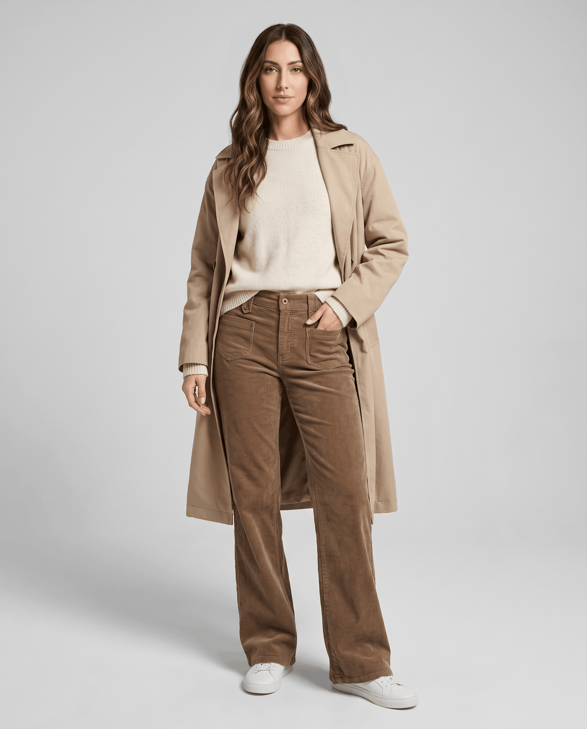 Low-Rise Corduroy Flare Pants – Front Patch Pockets, Zip Fly & Full Length | Hazel