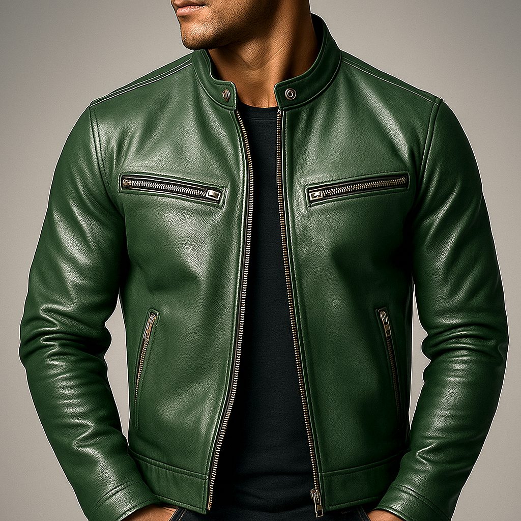 Luciano | Men's Leather Biker Jacket with Zip-Up Closure
