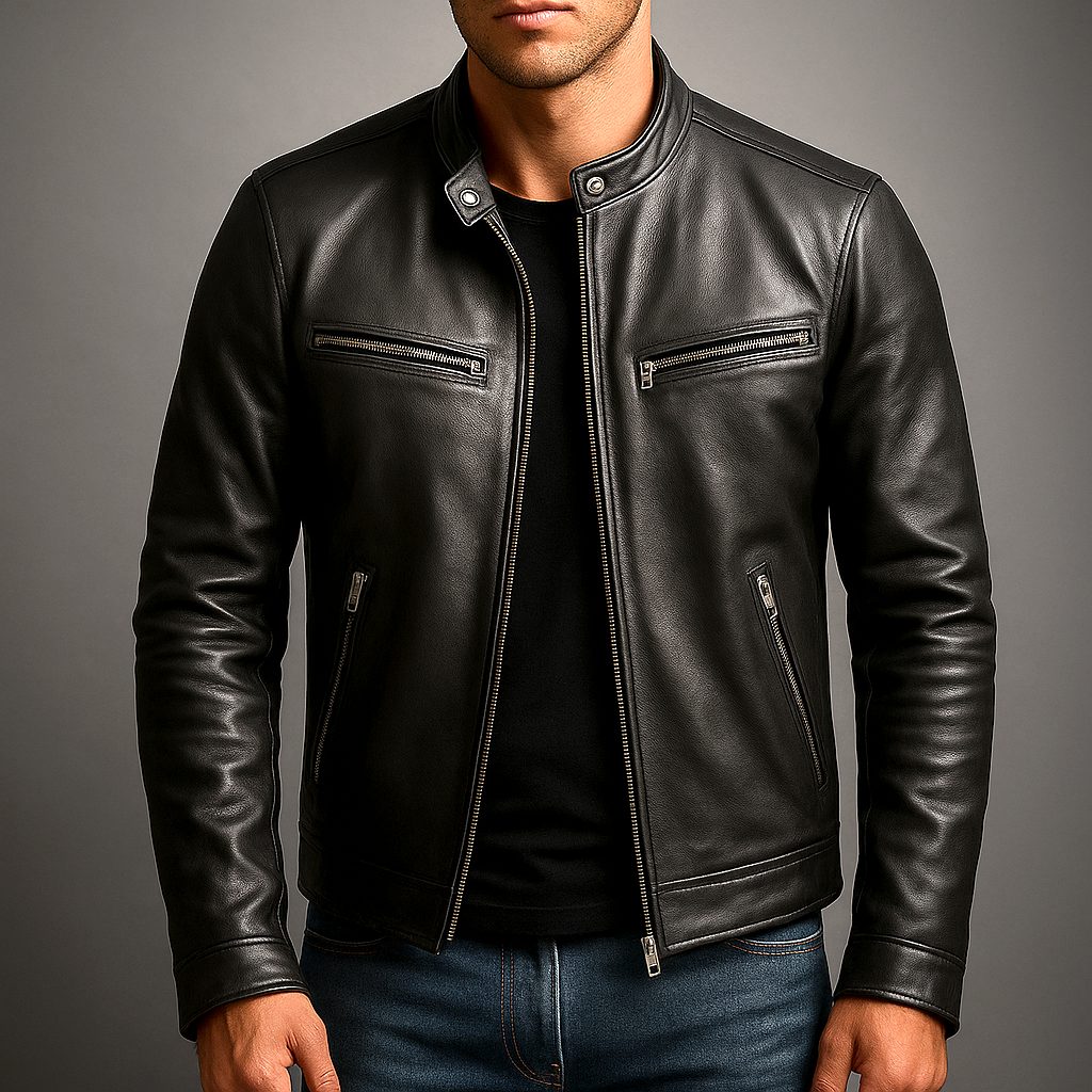 Luciano | Men's Leather Biker Jacket with Zip-Up Closure