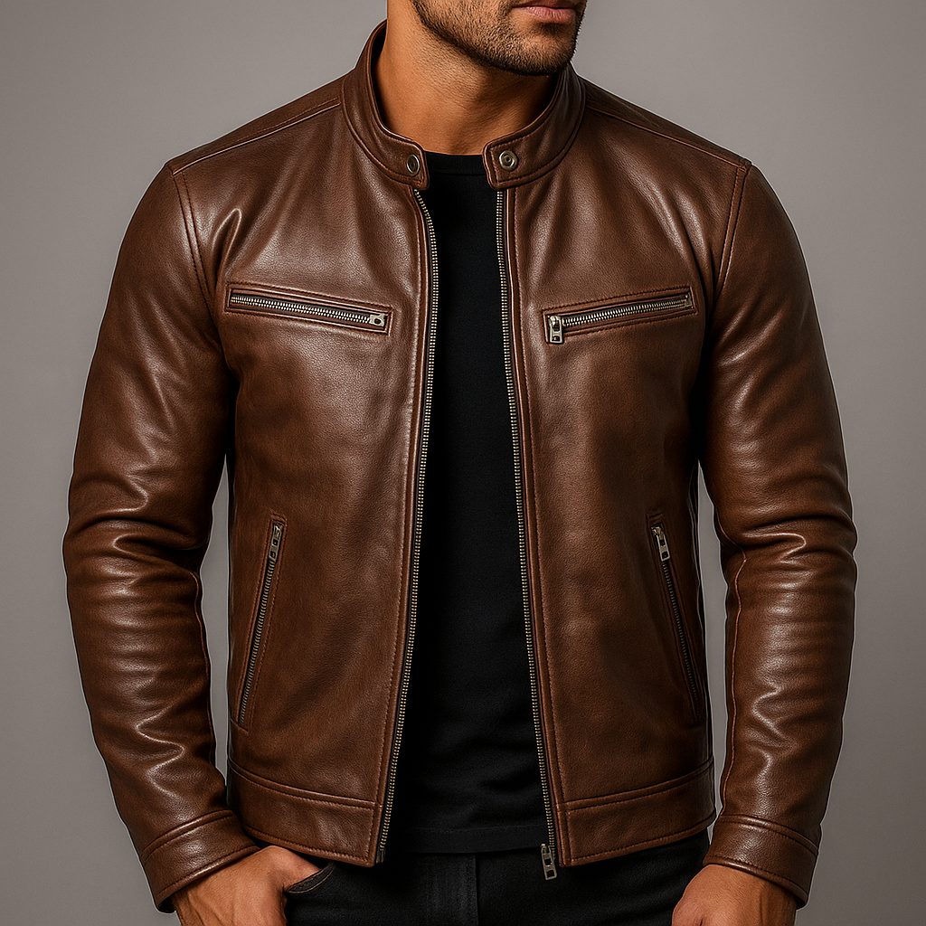 Luciano | Men's Leather Biker Jacket with Zip-Up Closure